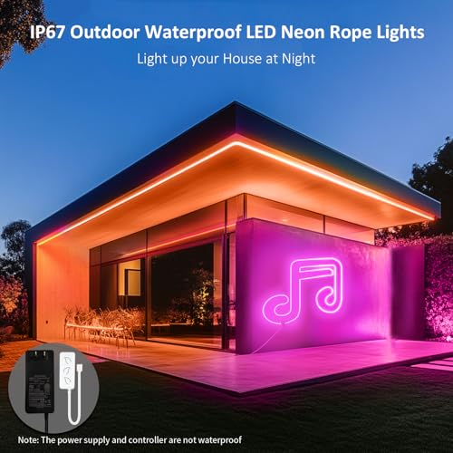 52FT LED Neon Rope Lights, IP67 Waterproof Outdoor-2 Rolls | with RF Remote & APP Control RGB Strips Light ,Music Sync,DIY Design,24V LED Strip Lights for Gaming Wall Christmas Decor - size: Neon-RGB-52ft