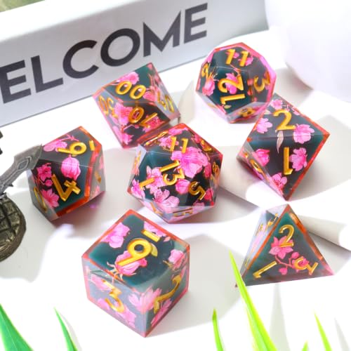 XENOLUX Resin DND Dice Set Polyhedral RPG Dice with Botanical Floral Inclusions, Tabletop Roleplaying Accessory for Dungeons and Dragons (L5) - color: L5
