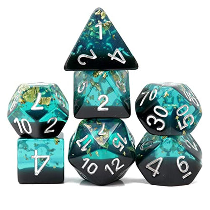 Haxtec DND Dice Set 7PCS Polyhedral D&D Dice for Roleplaying Games, Blue Black Gold Foil Resin Dice with Velvet Pouch for Dungeons and Dragons, Great DND Gift for Gamers & DM Masters - color: Blue Black