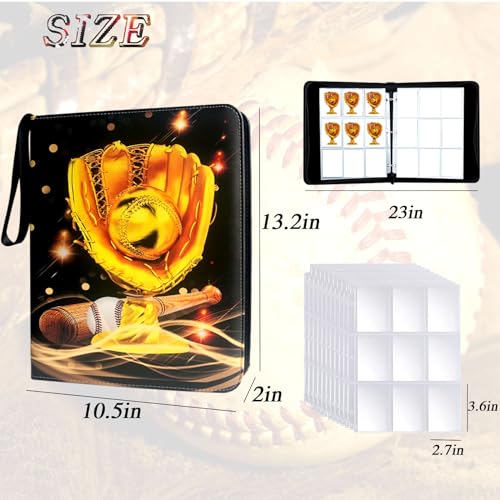 Trading Card Binder 900 Pockets, Baseball Card Binder Holder with 50 Removable Sleeves Fits 900 Sport Cards, Baseball Card Gifts Collector Album with Zipper Storage Display Case - size: 900 Pockets Baseball
