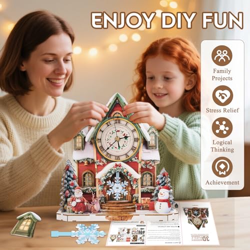 3D Wooden Puzzles for Adults-Christmas Clock Puzzle-Adult Crafts - color: Christmas Clock