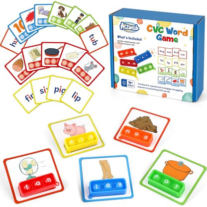 Aizweb CVC Word Games Kindergarten,Phonics Games for Kids Ages 3-8,CVC Flashcards for Preschool Special Education Classroom Supplies,Reading&Spelling Activity Phonics Manipulatives for Kids - style: CVC