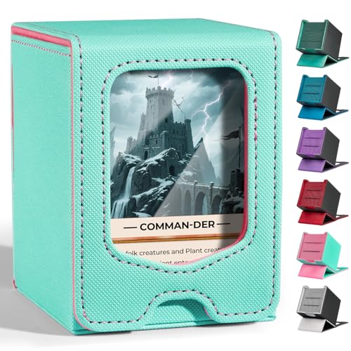 Fabmaker Deck Box Compatible with MTG Commander,Comman-der Deck Box Storage | Trading Card Storage Box with Comman-der, Fits 100 Double-Sleeved Cards, Card Box Compatible with Magic the Gathering - color: Blue green, size: 1 pack