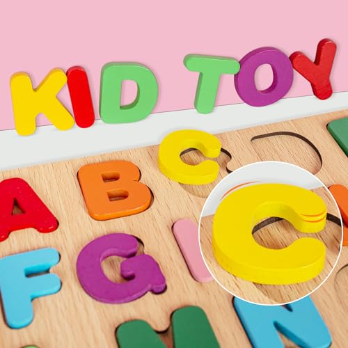 Attmu Wooden Puzzles for Toddlers, 3 Pcs Alphabet Puzzle ABC Shape Number Puzzle, Learning Toys for Kids, Preschool Educational Activities Toddler Gift Toys for Girls Boys Christmas Valentines Easter - size: 3 PCS