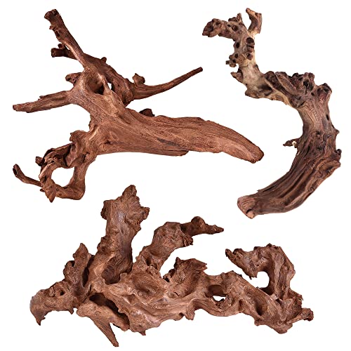 majoywoo Natural Coral Driftwood for Aquarium Decor Fish Tank Decorations, Assorted Driftwood Branch 6-10" 3 Pcs, Reptile Decor… - size: Mopani Driftwood 6 to 10 Inch (Pack of 3)