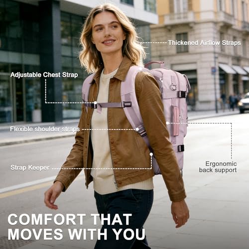 PIJUSHI Carry on Travel Backpack for Women with Shoe Compartment Fits 16“ | 3-In-1 Convertible Duffel/Shoulder Bag with USB Port, Anti-Theft Pocket for Daily, Weekend Trip, PE039 Light Purple - color: Light Purple