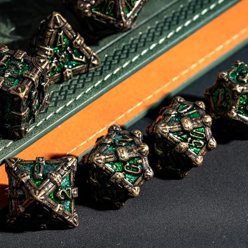 Metal Skull Dice Set with Skull Bag,7PCS Polyhedral Metal Dice Set for DND Role Playing Games(Bronze Green) - color: Skull Bronze Green
