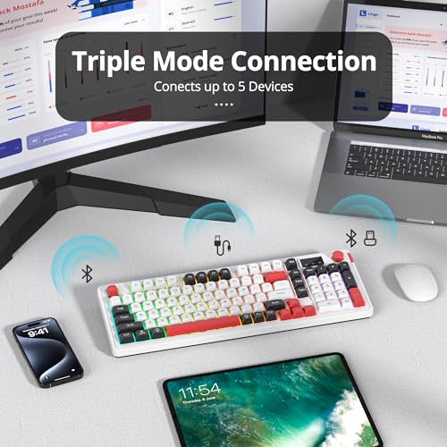 Owpkeenthy 98 Keys Gaming Keyboard with Knob, 96% Gasket Mouted Wireless Quiet Mechanical Feeling Membrane Keyboard RGB 3-Mode Wired/Bluetooth 5.0/2.4G for for Laptop Desktop(98 White) - color: 98 White