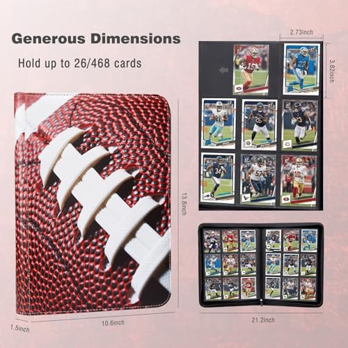 Football Card Binder Features 468 Double-Sided Pockets for Secure NFL Card Storage,Waterproof PU Leather With Zipper Closure Mint Condition Preservation for Hard Gridiron Fans and Collectors - style: Football