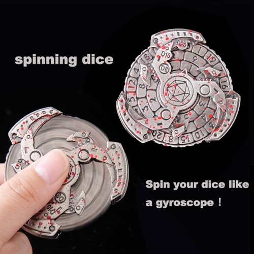 7-in-1 Spinner DND Dice Set, Rotate Metal Rotate Dungeons and Dragons DND Compass Dice, Cool RPG Role Playing Table Game Dice（ - color: Mechanical-blood Sliver