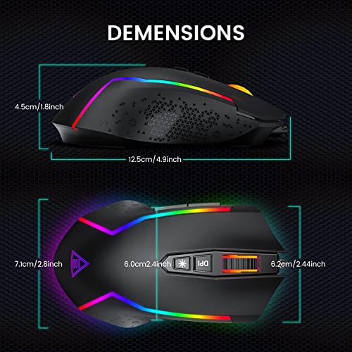 EKSA Gaming Mouse, Computer Mouse with 7 Programmable Buttons, Wired Gaming Mice with Chroma RGB 6 Backlit & Adjustable 8000DPI for Windows PC Gamers