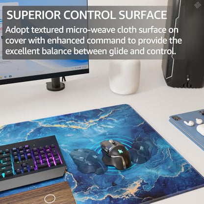 KTRIO Large Gaming Mouse Pad, Desk Mat, 31.5 x 15.7 in, Blue Marble, XXL | Smooth Micro-Weave Surface, Artistic Pattern Design, Non-Slip Rubber Base, Durable Stitched Edges, Office & Home Use - color: Blue Marble, size: 31.5l X 15.7w Inches