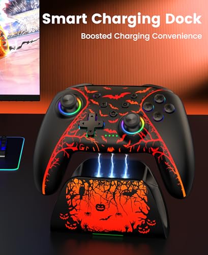 Switch 2 Pro Controller with Charging Dock, 1000mAh Battery, Wireless Bluetooth Controller with Hall Effect Joysticks & Triggers, for Switch2/Switch/Switch OLED/Switch Lite, with 7 Light Modes/Paddle/Turbo/Motion - color: Orange