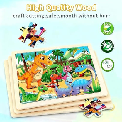 4 Packs 60 Piece Puzzles for Kids Ages 4-6, Wooden Animals Jigsaw Puzzles for Toddlers Age 4-8, Preschool Educational Puzzles Boards Toys, Brain Teaser Toys Gifts for 3 4 5 6 7 8 9 Boys Girls - style: Dinosaur