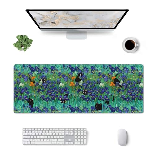 Black Cat Gaming Mouse Pad Extended Large Mouse Mat 31.5 X 11.8 Inch Nonslip Rubber Base Long Desk Pad Stitched Edges Mousepad Mice Pad for Office Home Game - color: Black Cat