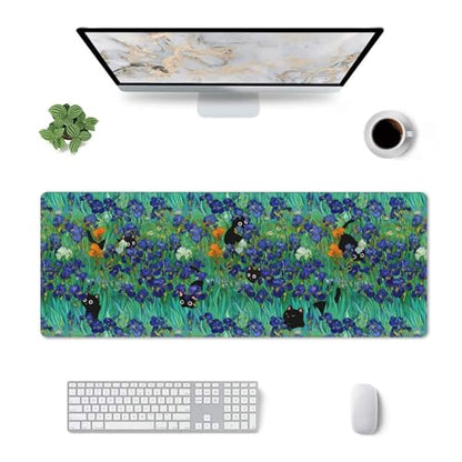 Black Cat Gaming Mouse Pad Extended Large Mouse Mat 31.5 X 11.8 Inch Nonslip Rubber Base Long Desk Pad Stitched Edges Mousepad Mice Pad for Office Home Game - color: Black Cat