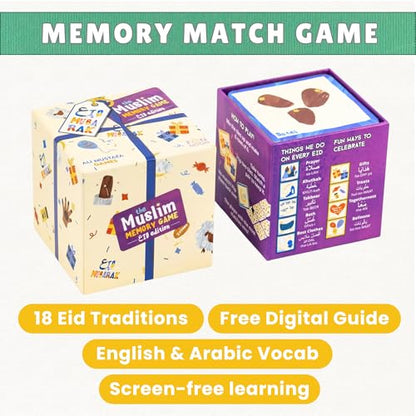 The Muslim Memory Game Eid Edition, Ramadan Gifts for Kids Ages 4-8, Islamic Educational Toy, Eid Gifts for Children, Screen-Free Family Matching Game with Arabic Guide