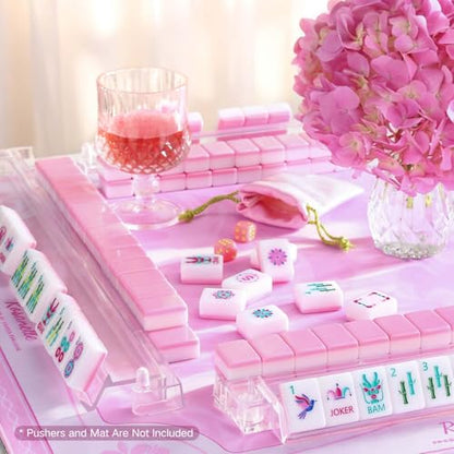 American Mahjong Game Set, 160 Pink Layered Mah Jong Tiles with Tile Bag, Gift-Ready Storage Box, 4 Dice with Pouch, Mahjong Travel Tiles Set, Western Mah Jongg, Majong, Majiang - color: Pink-2