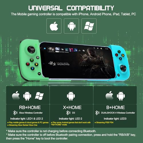 Joso Phone Controller for iPhone/Android Support Phone Case, Mobile Gaming Controller with Ergonomic Design - Wireless Gamepad for Cloud Gaming & PS Remote Play - color: Green+Blue