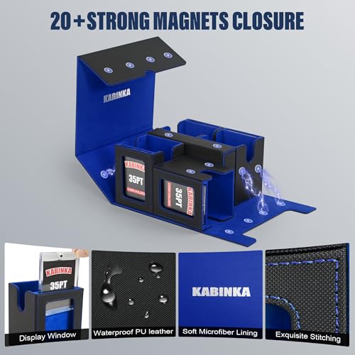 Kabinka Card Deck Box for MTG Commander, Holds 400+ Double-Sleeved Cards, 5 IN 1 Detachable Card Case with Dice Tray, Fits Magic/TCG Cards, 4 Magnetic Card Holders & Dividers (Black Blue) - color: Black Blue