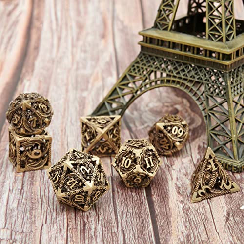 DND Dice Set Metal Dice Dungeons and Dragons Dice Gift Polyhedral Dice Set Role Playing Dice D20 Hollow Polyhedral dice Set for Dungeons and Dragons RPG MTG Table Games - color: Ancient Bronze