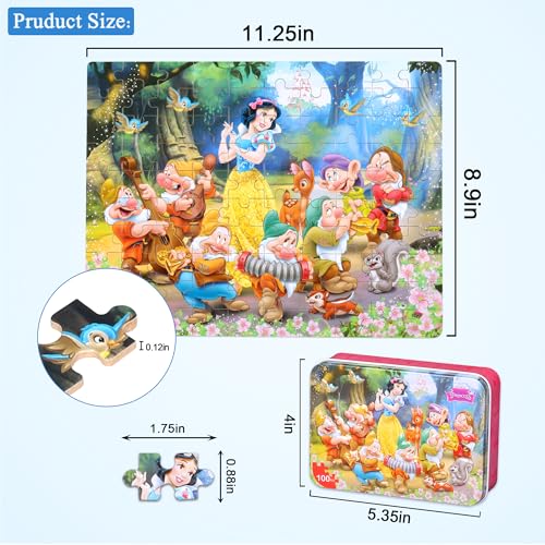 Puzzles for Kids Ages 4-8,Kids Puzzle in a Metal Box,Snow Princess Small Puzzles,Children Boys Girls Learning Educational Puzzle Packed in Tin Box,100 Pieces - color: Snow Princess