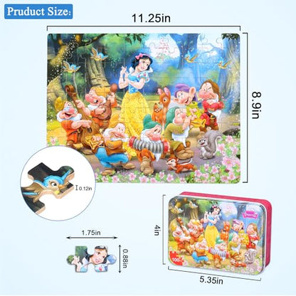 Puzzles for Kids Ages 4-8,Kids Puzzle in a Metal Box,Snow Princess Small Puzzles,Children Boys Girls Learning Educational Puzzle Packed in Tin Box,100 Pieces - color: Snow Princess