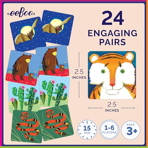eeBoo Life on Earth Memory & Matching Game, Ages 3+, 1-4 Players | Introduces global flora & fauna. Sharpens recognition, concentration & memory skills. Includes 48 tiles, 24 pairs - style: Life on Earth