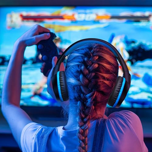 B3 Gaming Headset for Nintendo Switch, Xbox One, PS4, Mega Bass Surround and Noise Cancelling 3.5mm Jack Over Ear Headphones with Mic for Laptop PC Smartphones Blue - color: Blue