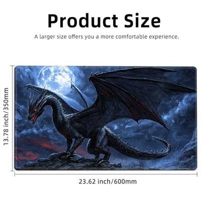 for MTG Playmat TCG Card Game Mat with Stitched Edges,Board Game Mats Non-Slip Waterproof Rubber Base 24 x 14 inch for CCG RPG DTCG Trading Card,Dark Dragon Moon - color: Dark Dragon Moon