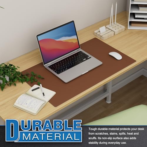 K KNODEL Small Office Leather Desk Mat, Mouse and Keyboard Pad, Computer and Laptop Mat, Desktop Protector and Cover, Writing Pad and Blotter (23.6"x13.8", Brown) - color: Brown, size: 23.6" x 13.8"