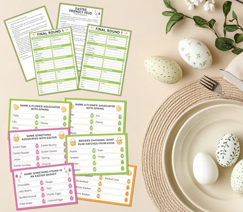 Easter Friendly Feud Game, Easter Egg Themed Party Game for Family, Spring Party Supplies and Activities Decorations, Holiday Trivia Games for Large Groups, 1 Pack(05)