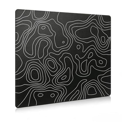 Glass Gaming Mouse Pad,Black Topographic Hard Surface Gaming Mousepad,17.7‘’X15.7'' Tempered Glass Desk Mat,Ultra-Smooth Large Square Desk Mat,Improved Precision and Speed for Esports FPS Players - color: Black(Topographic)