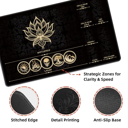 MTG Playmat with Zones – Lotus Sketch Gold 24x14 Card Game Mat for Magic The Gathering, Stitched Edge, Non-Slip Rubber Base with Prismatic Playmat Tube – Lotus Gold Zone - color: Lotus Gold Zone