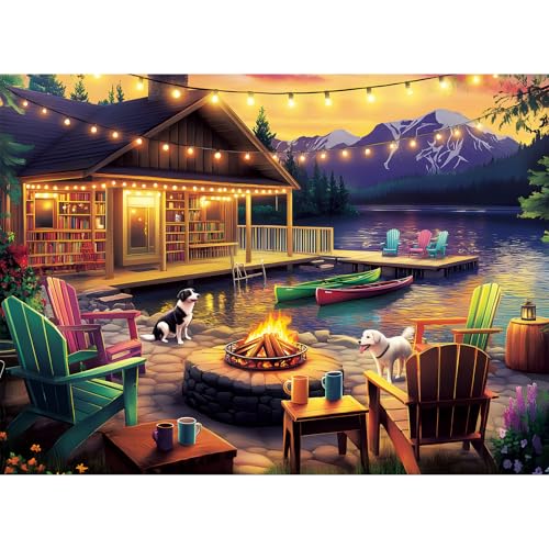 500 Pieces Dog Puzzles for Adults, Evening Bonfire Puzzle for Adults Seniors, Retro Style Puzzle 500 Pieces, Gift for Birthday, Home Decor, Fun for Family Entertainment(20.5 * 15 in) - style: Evening Bonfire