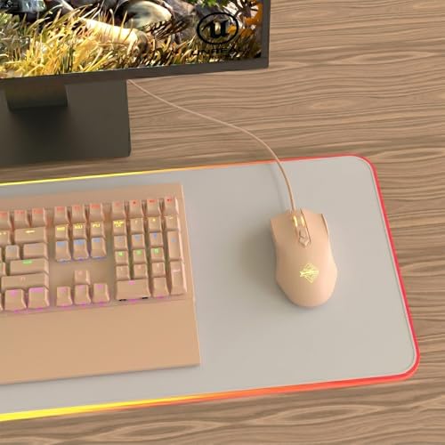 Lomiluskr AJ52 RGB Wired Gaming Mouse, 7 Programmable Buttons, Computer Mice with RGB Lighting, 200-4800 DPI Adjustable, for PC/Laptop (Milk Tea) - color: Milk Tea