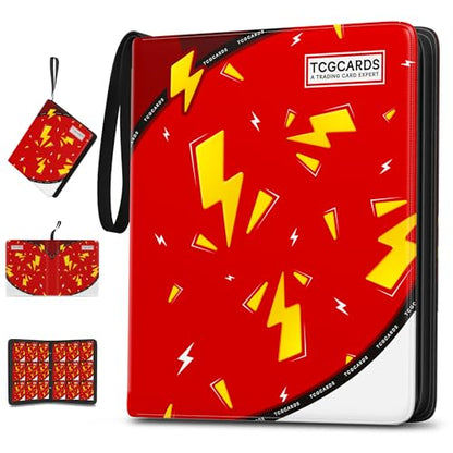 Trading Card Binder 9 Pocket,900 Pocket Card Collection Binder with 50 Removable Sleeves,PU Waterproof Top Card Book,3-Ring Zipper Collectible Trading Card Album for MTG/TCG/Card Holder Gift（Red） - color: Red, size: Large