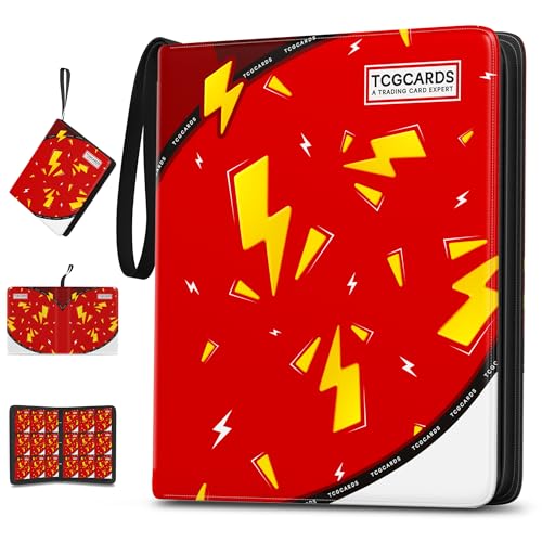 Trading Card Binder 9 Pocket,900 Pocket Card Collection Binder with 50 Removable Sleeves,PU Waterproof Top Card Book,3-Ring Zipper Collectible Trading Card Album for MTG/TCG/Card Holder Gift（Red） - color: Red, size: Large