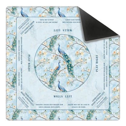 Blue Chinoiserie Peacock Floral Mahjong Mat 31.5 x 31.5 in,Traditional Chinese Flower Non-Slip Noise Reduction Gaming Mat for Table American Mahjong Poker Board Games Card Games Dominoes - color: Blue Chinese Style Peacock Mahjong Mat
