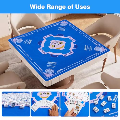Mahjong Mat 33"x33" American Mah Jongg Mat for Table with Rules (Blue) | Noise Reduction Non-Slip Neoprene Mahjong Table Cloth with Carrying Bag, Gaming Mat for Mahjong Tiles, Cards, Dominoes Games - color: Blue