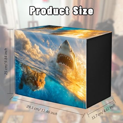 DEGDFSGR Card Game Storage Box for TCG MTG Commander Deck Box MTG Card Box Organizer Trading Card Case Magnetic Closure Creative Pattern Up to 2400 Cards, Cat And Great White Shark - color: Cat And Great White Shark