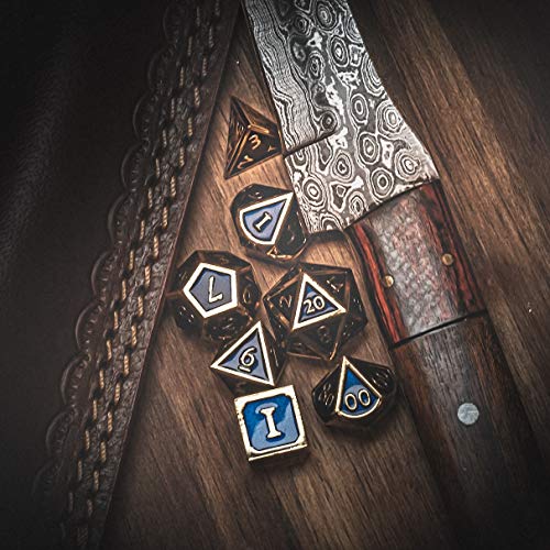 HEIMDALLR Metal D&D Dice Set 7 pcs - Dice Box & Velvet Dice Bag; Metal DND Dice Set D&D (Dungeons and Dragons) w D20 - Blacksmith Craft Dice (Lapis Lazuli) - color: 13 Lapis Lazuli