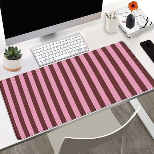 Pink and Burgundy Striped Desk Mat Cute Pastel XXL Large Gaming Mouse Pad Desk Pad Kawaii Cozy Aesthetic Keyboard Laptop Computer Mat - color: A7- Pink Burgundy