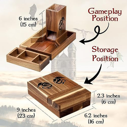 Tapeera Wooden Magnetic Dice Tower with Tray - Dungeons and Dragons Accessory - Portable Dice Roller for Tabletop RPG - DND Gifts