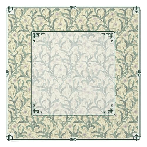 UTELKA Light Green Mahjong Mat, Vintage Floral Table Cover 31.5 Inch | Japanese Style Mahjong Mat Pad, Non-Slip Rubber Mahjong Table Cover, For Poker Card Board Game - color: Green Vintage Leaf