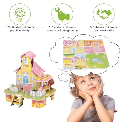 LOAVER 12 Pack 3D House Building Puzzles Kit for Kids,3D DIY Jigsaw Cartoon Paper Puzzles Toy Set for Children Gifts Hand-on Crafts School Prizes