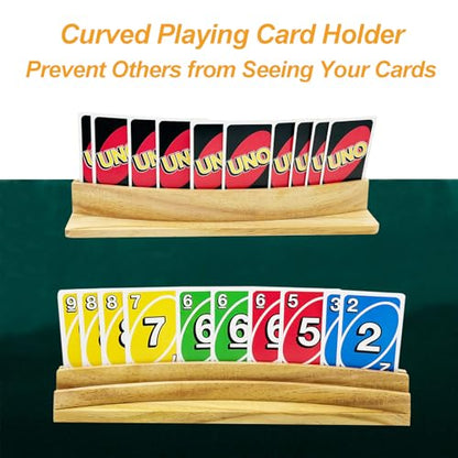 Card Holders for Playing Cards Set of 2 Soild Wood Cards Holders for Kids Seniors Adults, Playing Card Trays/Racks for Bridge Canasta Strategy Foot and Hand - size: set of 2