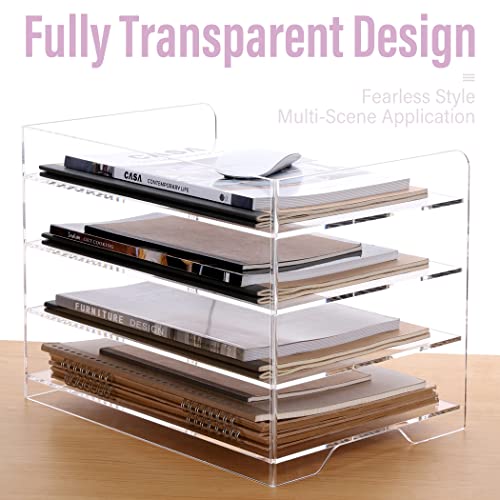 SANRUI Acrylic Paper Organizer Letter Tray for Desk, 4 Tier Enlarged File Sorter,Clear File Holder Desktop Shelf Document Storage for School Office Home - style: Enlarged 4 Tier File Tray Holder