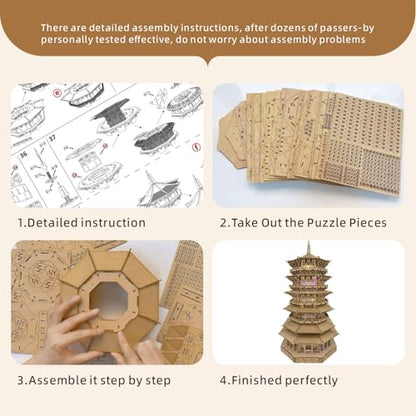 3D Wooden Puzzles for Adults Wooden Pagoda Assembly Model Kits,3D Puzzle Adult Building Crafts for Adults and 14+ Teens.(Five-Storied Pagoda 1287 Pieces)