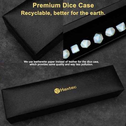 Haxtec Opal Gemstone DND Dice Set with Dice Case Precious Gemstone Dice Set for Dungeons and Dragons TTRPG Gifts for Dungeons Masters - color: White Gold